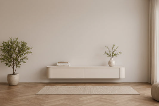 Japandi TV Meubel 180 cm Beige – Zwevend Design met 2 Deuren & Soft-Close