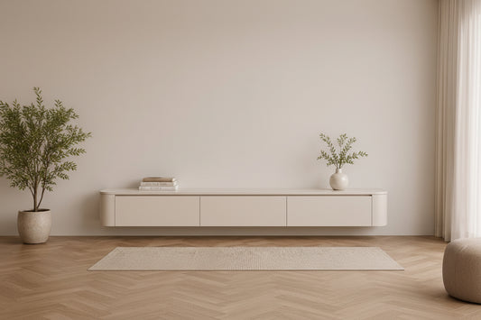 Japandi TV Meubel 240 cm Beige – Zwevend Design met 3 Deuren & Soft-Close