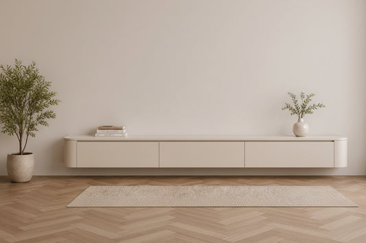 Japandi TV Meubel 280 cm Beige – Zwevend Design met 3 Deuren & Soft-Close