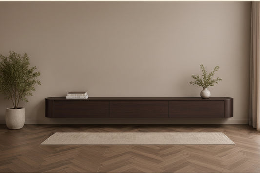 Japandi TV Meubel 272 cm Walnoot – Zwevend Design met 3 Deuren & Soft-Close